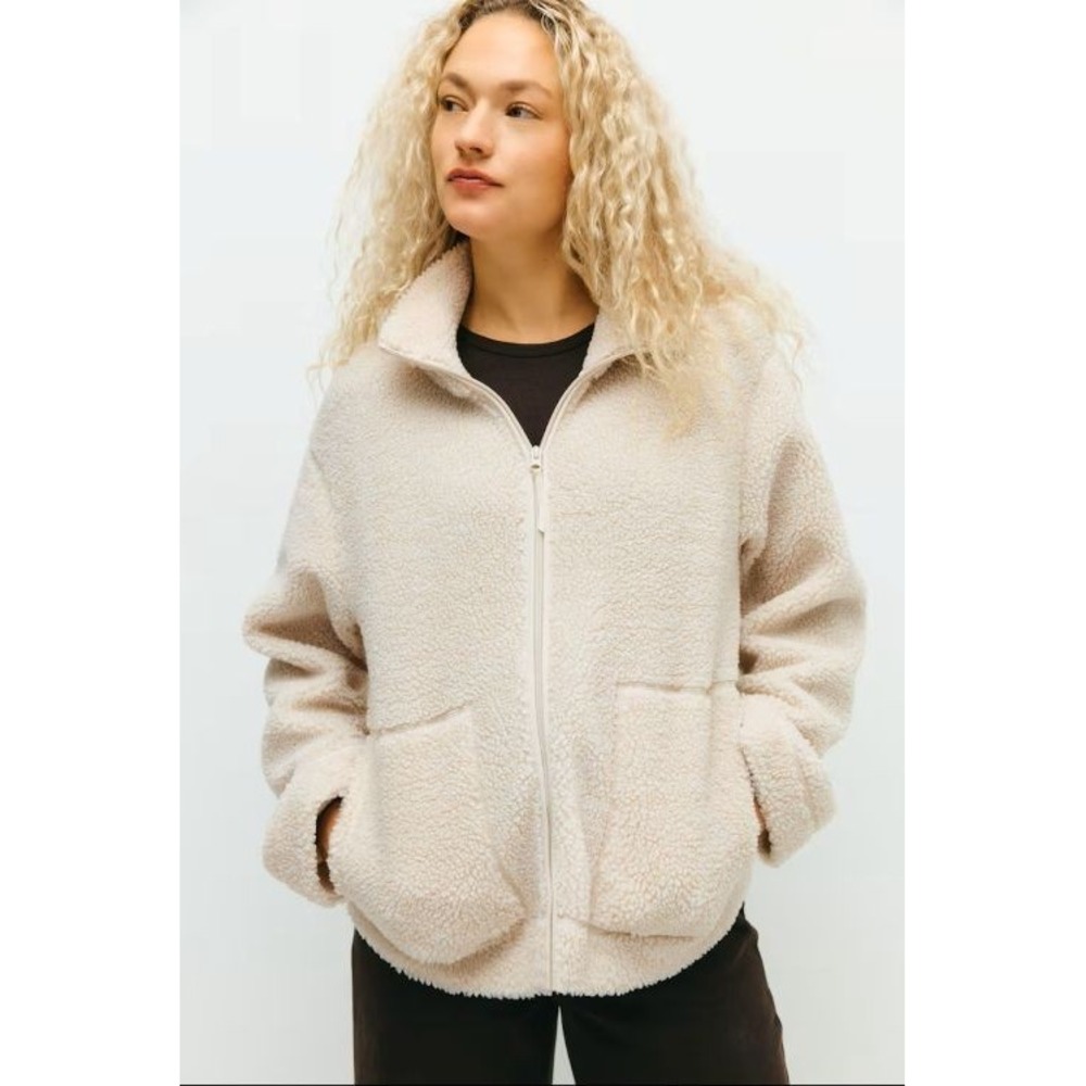 H&M Beige Loose Fit Oversized Teddy Fleece Full Zip Jacket Western Outdoor XXL
